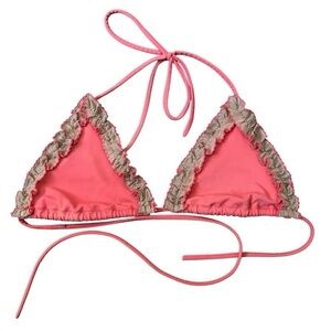 Victoria’s Secret Coral Pink Tan Mesh Ruffle Trim Bikini Top Size Small
